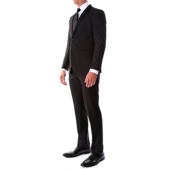 Mens 2pc Modern Fit Suit Notch Lapel, Black - Picture 1 of 4